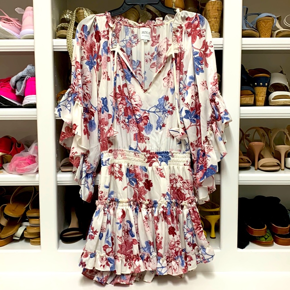 Misa Los Angeles Floral Mini Dress in Red and Blue